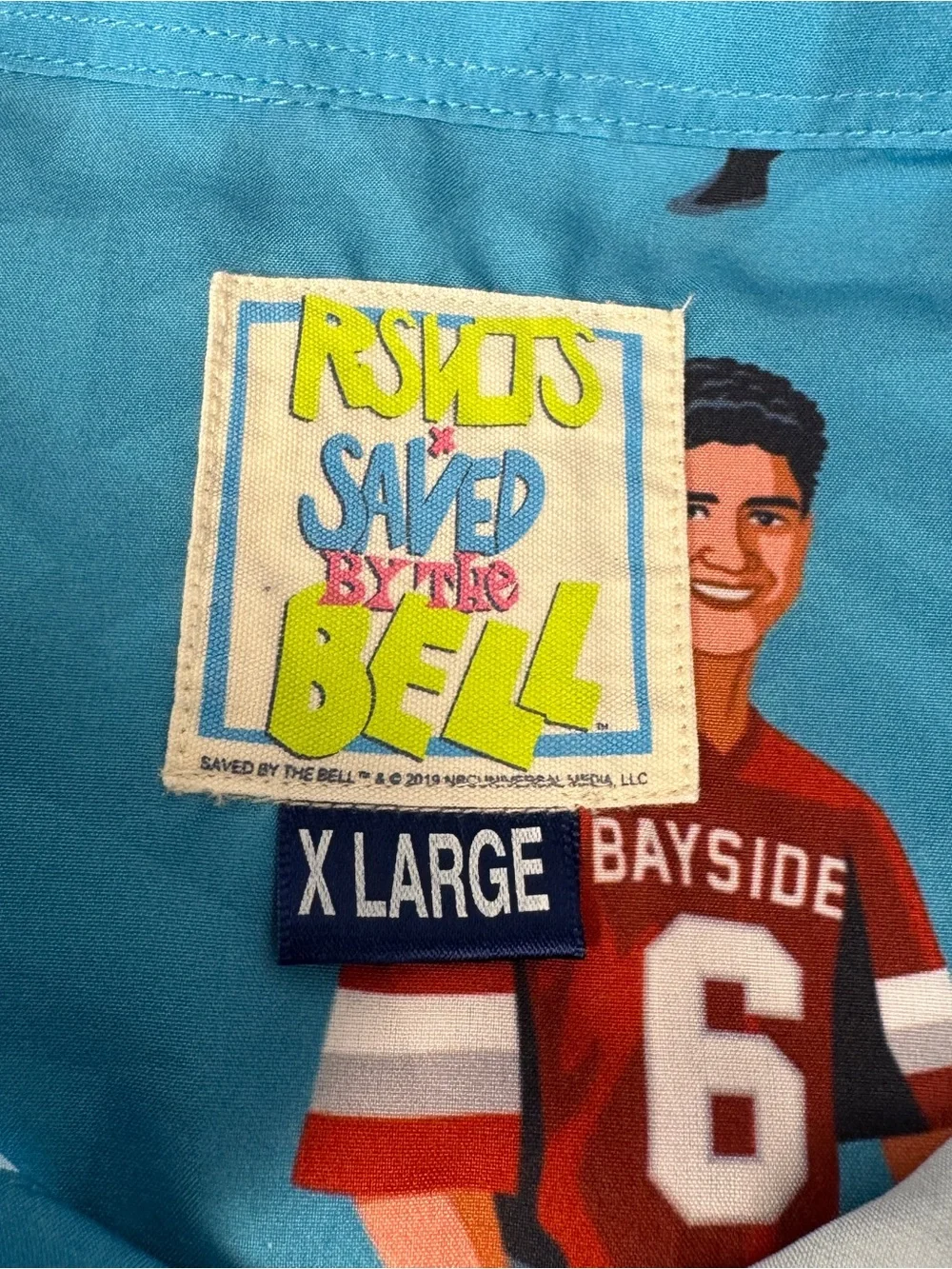 RSVLTS Saved By The Bell Shirt Mens XL AC Slater Triple Threat Button Up Blue